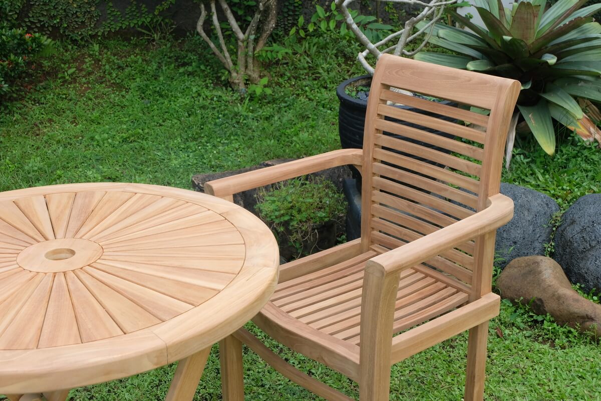 Teak Sunburst Folding Table 80cm (4cm Thick Top) with Belgrave Stacking Chair  (Garden / Outdoor Dining Set)