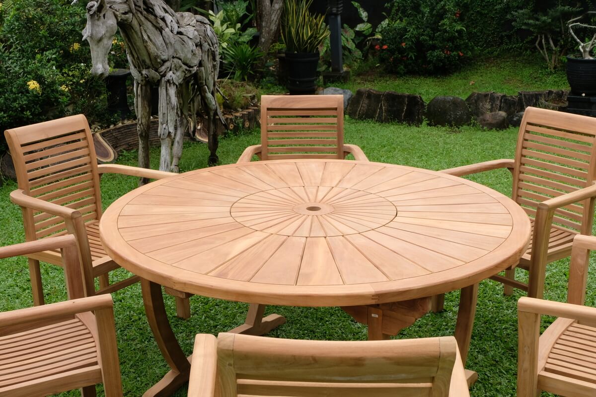 Teak Sunburst Round Table 150cm (4cm Thick Top) with Belgrave Stacking Chair  (Garden / Outdoor Dining Set)