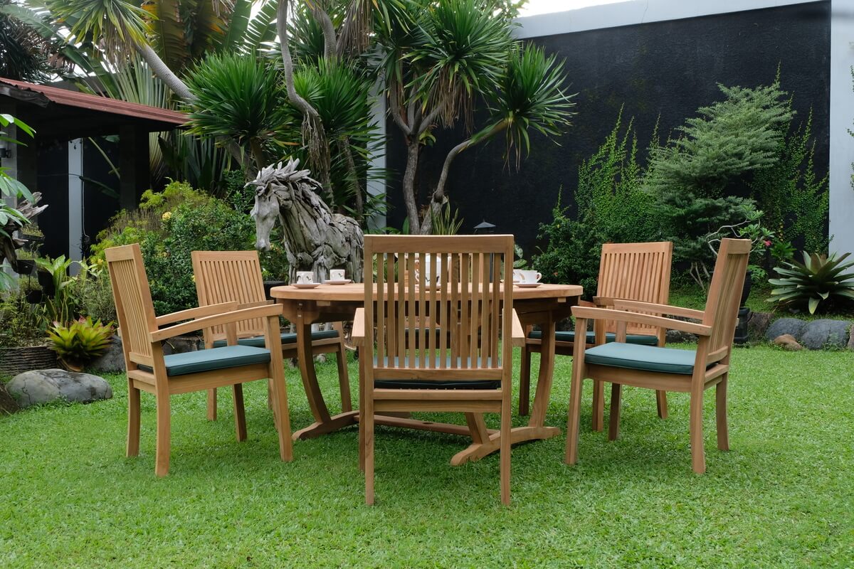Teak Sunburst Round Table 150cm (4cm Thick Top) with Burnham Stacking Chair (Garden / Outdoor Dining Set)