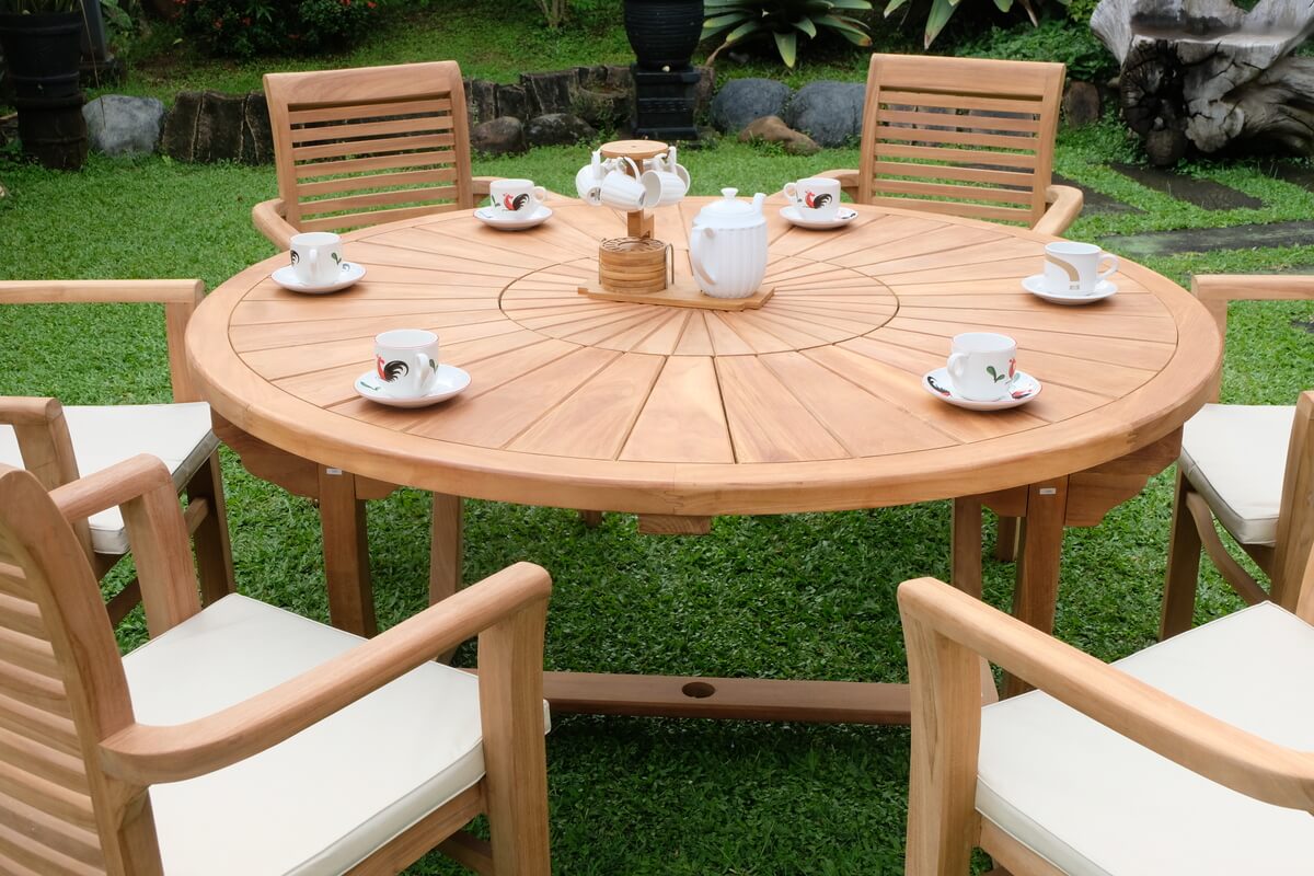 Teak Sunburst Round Table 150cm (4cm Thick Top) with Belgrave Stacking Chair  (Garden / Outdoor Dining Set)