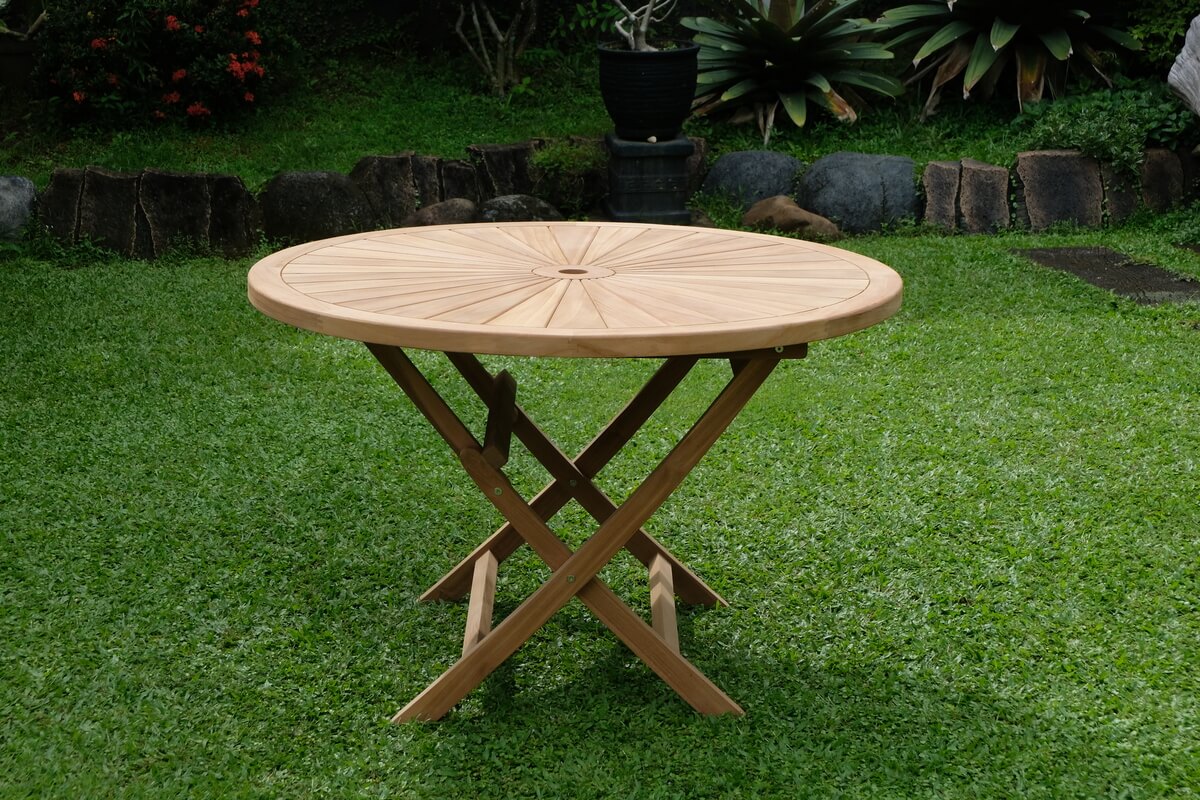 Teak Sunburst Round Folding Garden Table – 1.2m (4cm Thick Top)