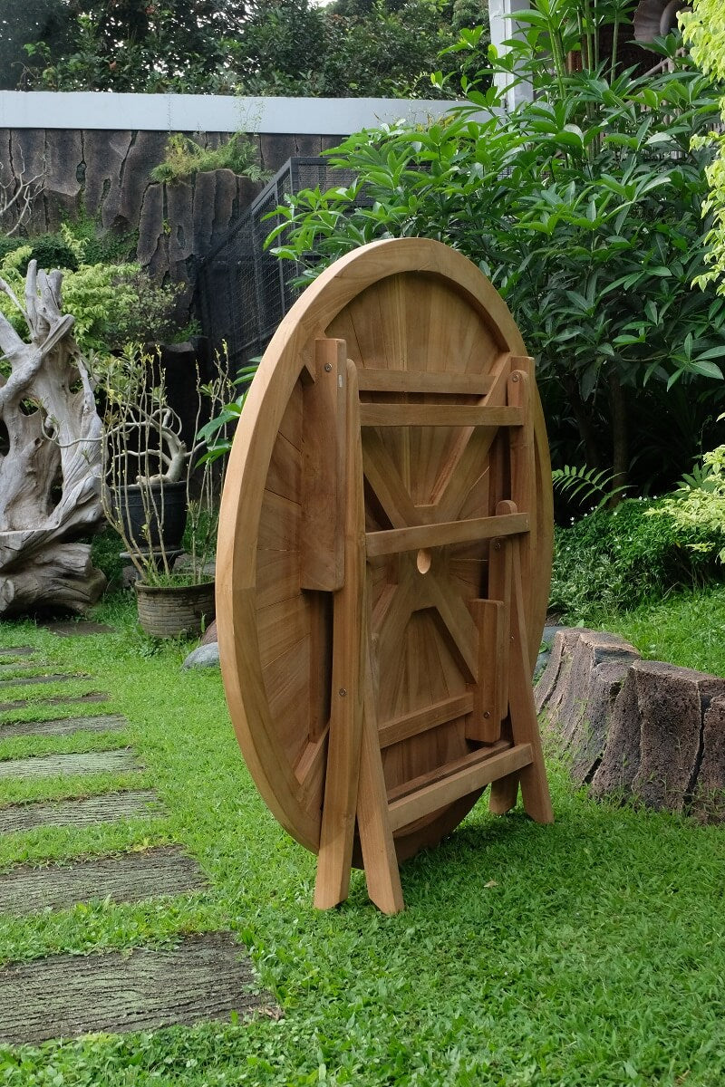 Teak Sunburst Round Folding Garden Table – 1.2m (4cm Thick Top)