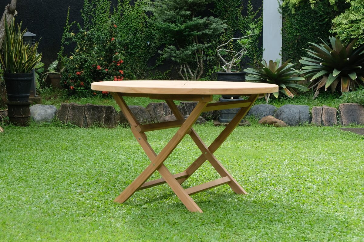 Teak Sunburst Round Folding Garden Table – 1.2m (4cm Thick Top)