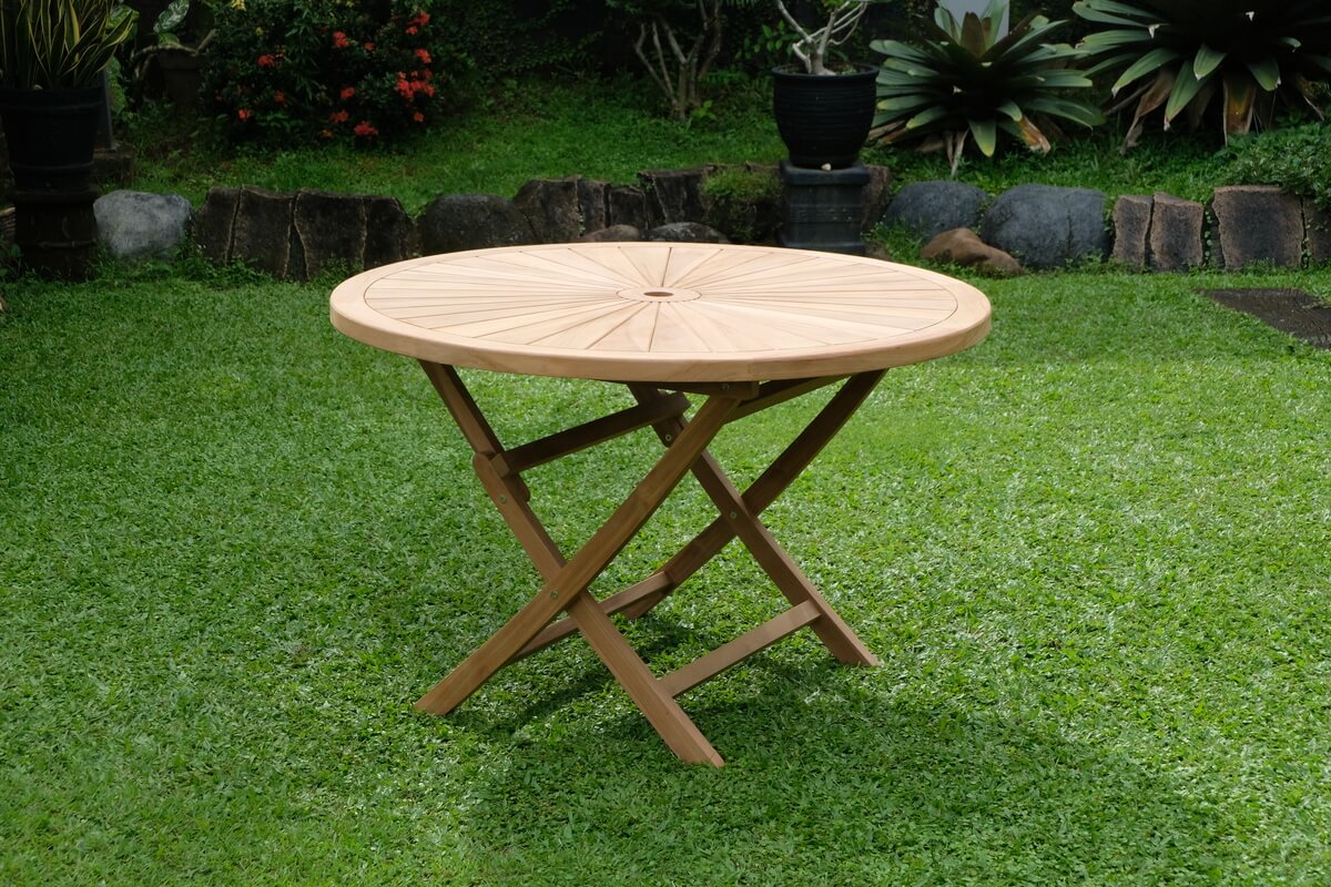 Teak Sunburst Round Folding Garden Table – 1.2m (4cm Thick Top)