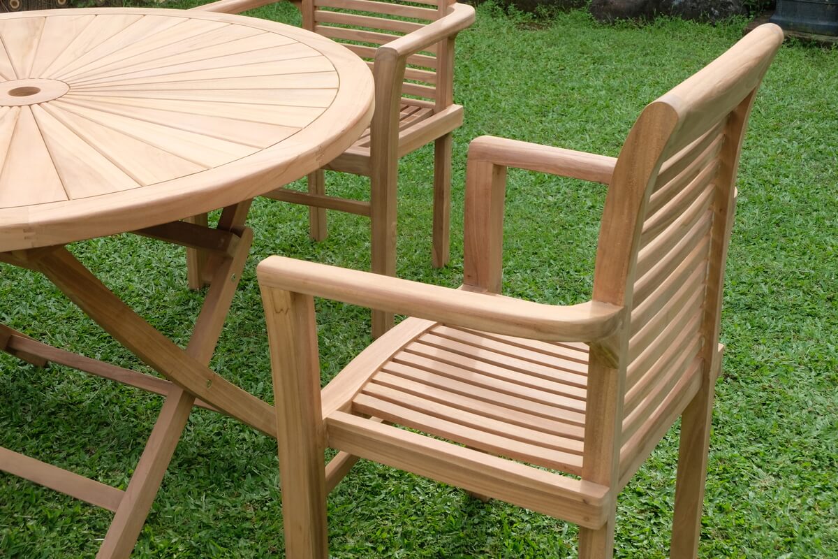 Teak Sunburst Folding Table 120cm (4cm Thick Top) with Belgrave Stacking Chair  (Garden / Outdoor Dining Set)