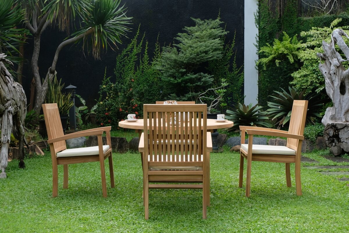 Teak Sunburst Folding Table 120cm (4cm Thick Top) with Burnham Stacking Chair  (Garden / Outdoor Dining Set)