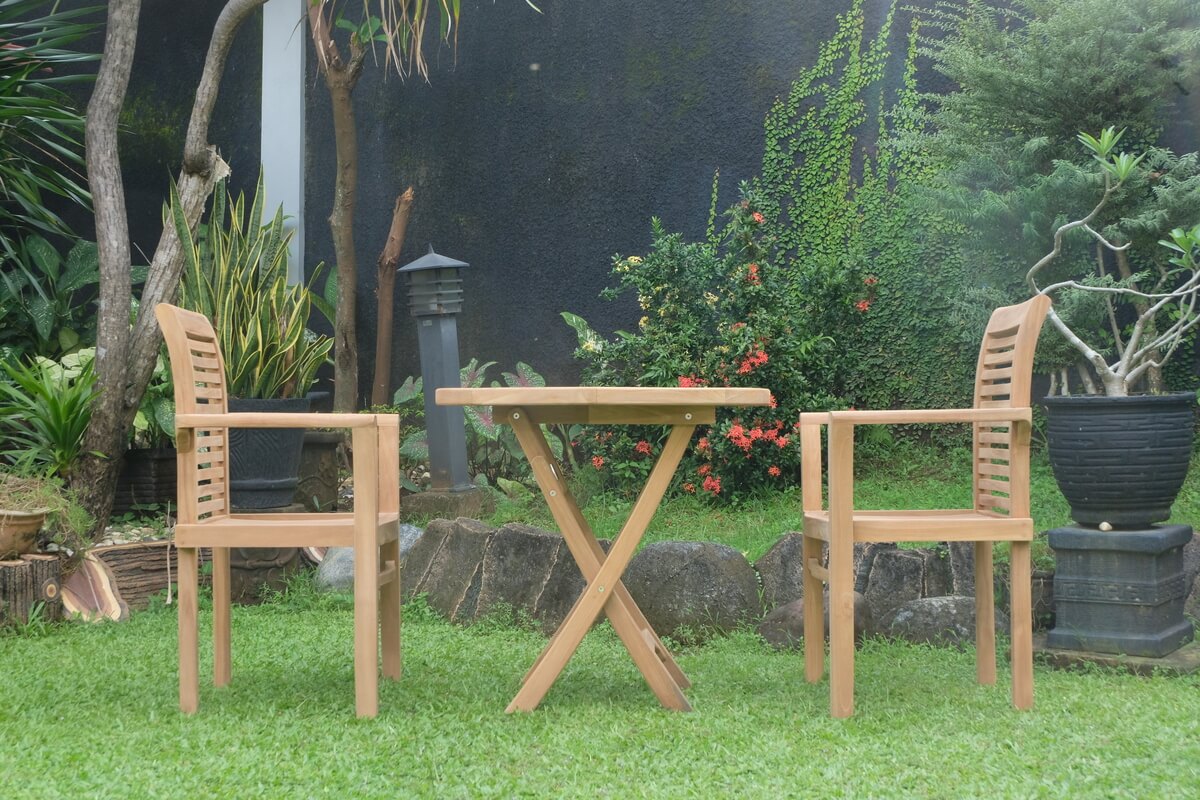 Teak Sunburst Folding Table 80cm (4cm Thick Top) with Belgrave Stacking Chair  (Garden / Outdoor Dining Set)