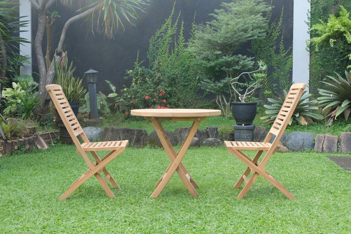 Teak Sunburst Folding Table 80cm (4cm Thick Top) with Hanton Folding Chair  (Garden / Outdoor Dining Set)