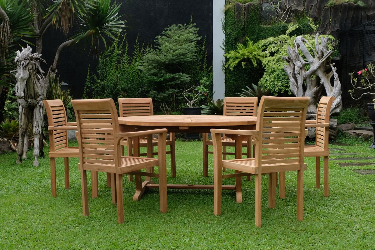 Teak Sunburst Round Table 150cm (4cm Thick Top) with Belgrave Stacking Chair  (Garden / Outdoor Dining Set)
