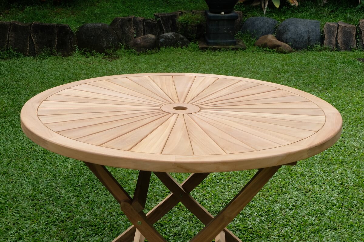 Teak Sunburst Round Folding Garden Table – 1.2m (4cm Thick Top)