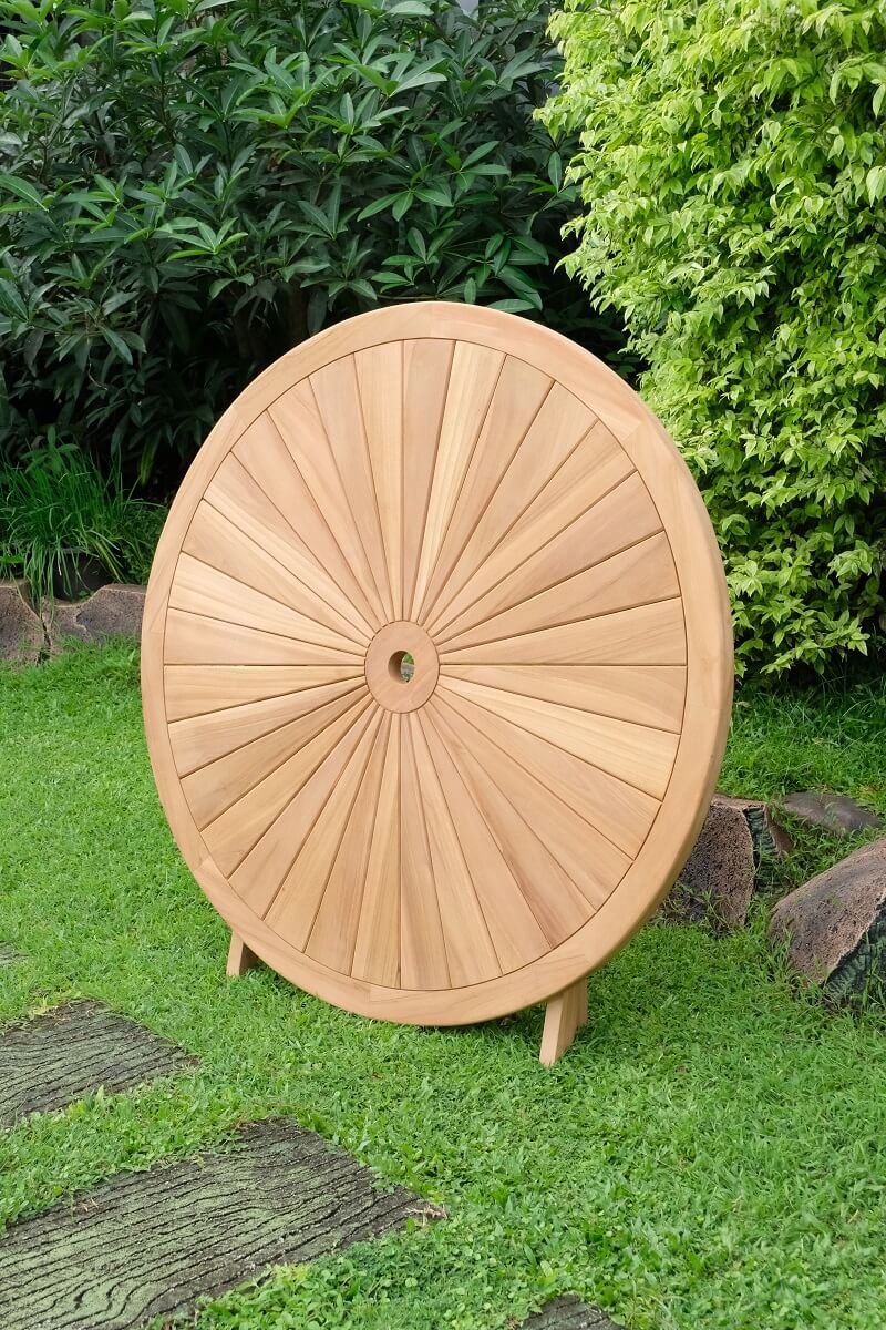 Teak Sunburst Round Folding Garden Table – 1.2m (4cm Thick Top)