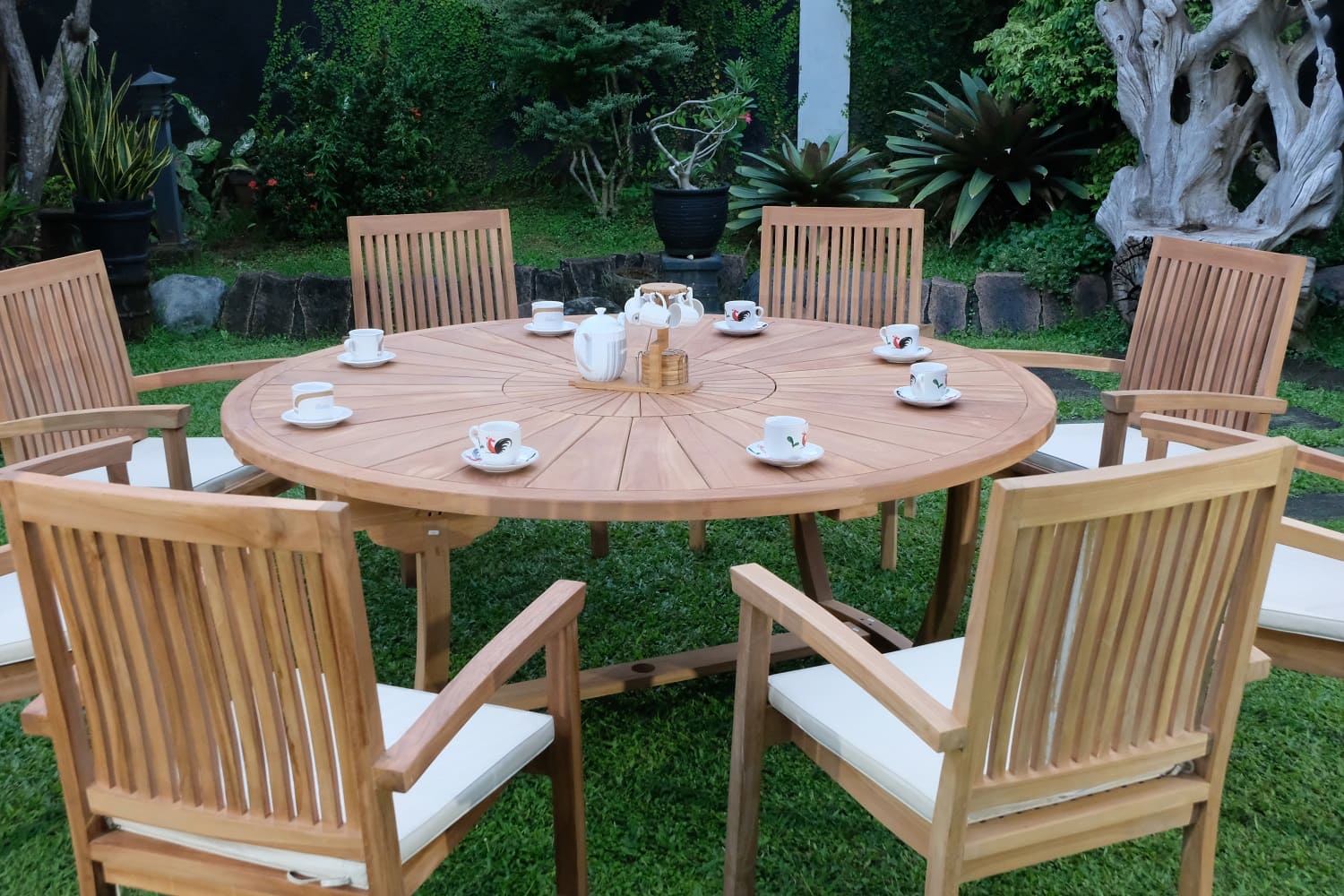 Teak Sunburst Oval 8 Seater Table 180cm (4cm Thick Top) with 8 Burnham Stacking Chairs (Garden / Outdoor Dining Set)