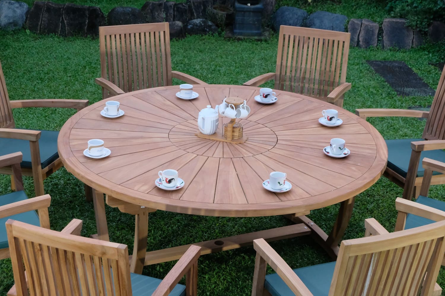 Teak Sunburst Oval 8 Seater Table 180cm (4cm Thick Top) with 8 Burnham Stacking Chairs (Garden / Outdoor Dining Set)