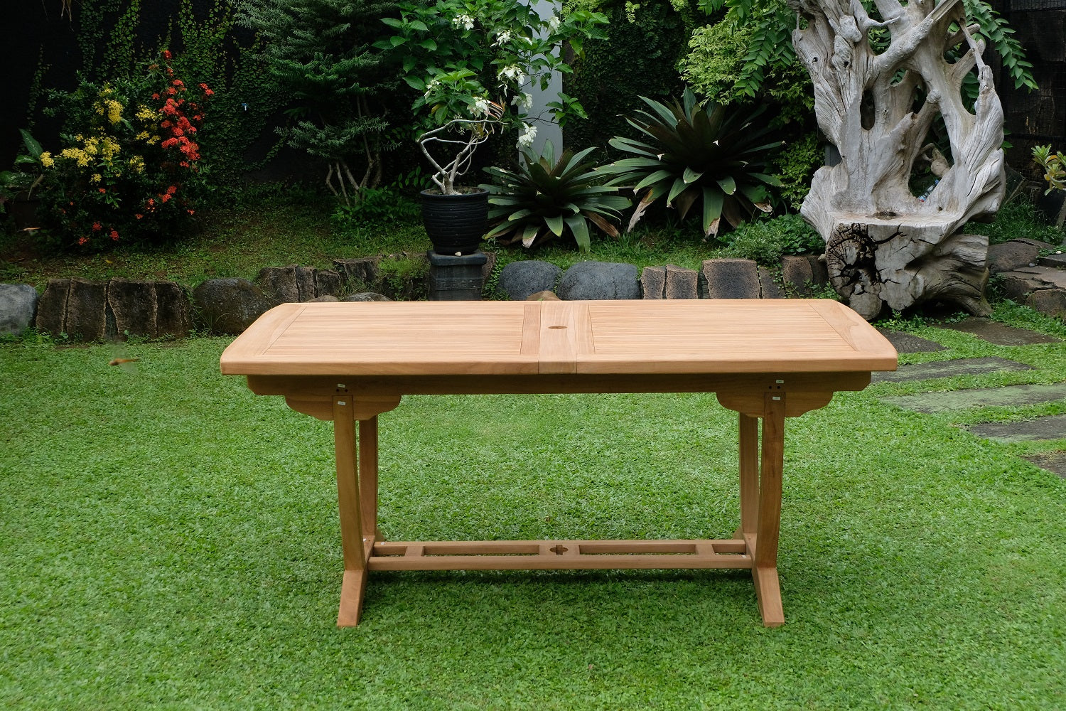 Teak Burnham 8 Seater Extending Table 1.8m-2.4m (4cm Thick Top) with 8 Burnham Stacking Chairs (Garden / Outdoor Dining Set)