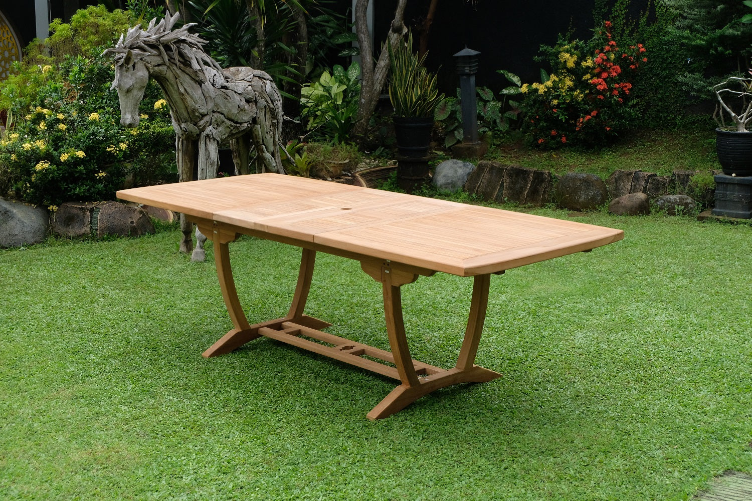 Teak Burnham 8 Seater Extending Table 1.8m-2.4m (4cm Thick Top) with 8 Burnham Stacking Chairs (Garden / Outdoor Dining Set)