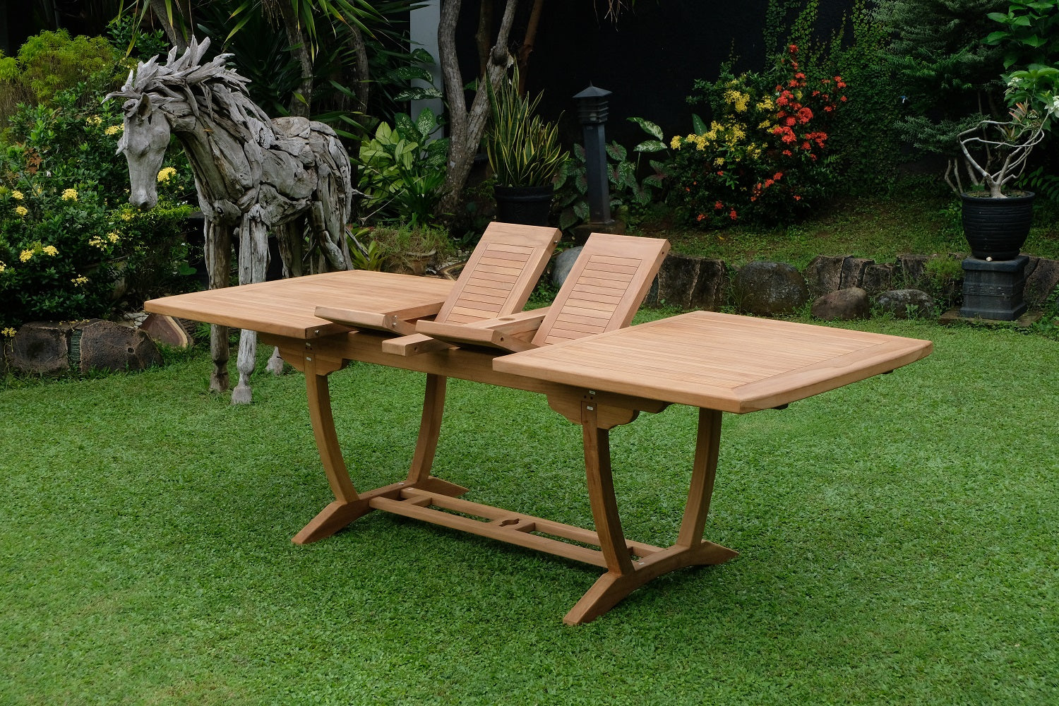 Teak Burnham 8 Seater Extending Table 1.8m-2.4m (4cm Thick Top) with 8 Burnham Stacking Chairs (Garden / Outdoor Dining Set)