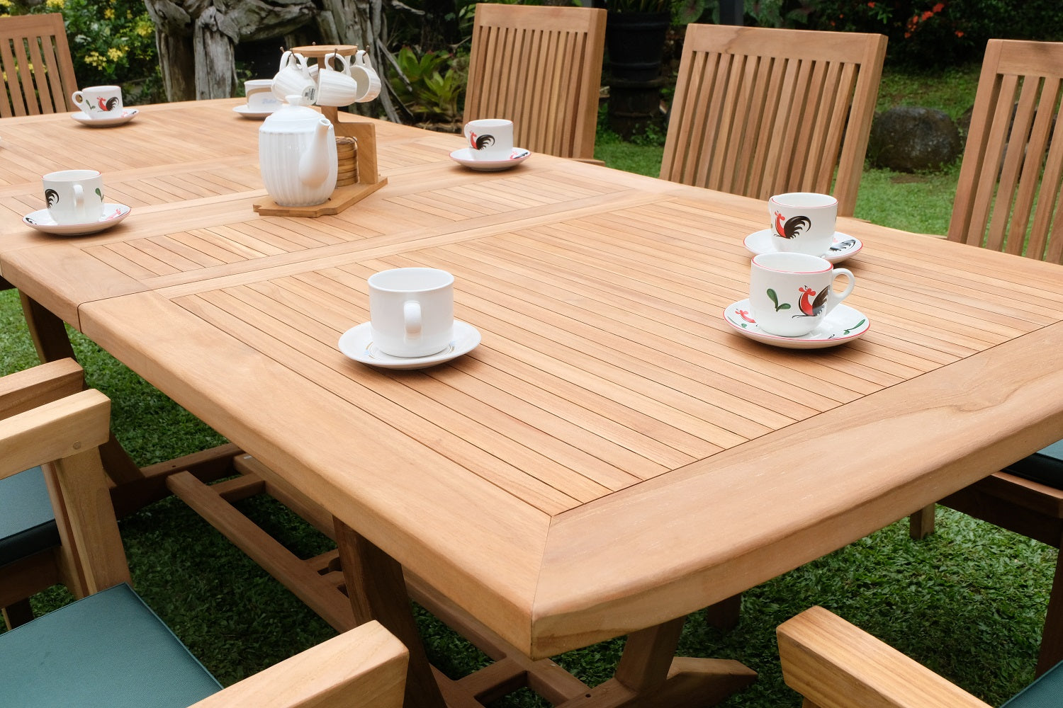 Teak Burnham 8 Seater Extending Table 1.8m-2.4m (4cm Thick Top) with 8 Burnham Stacking Chairs (Garden / Outdoor Dining Set)