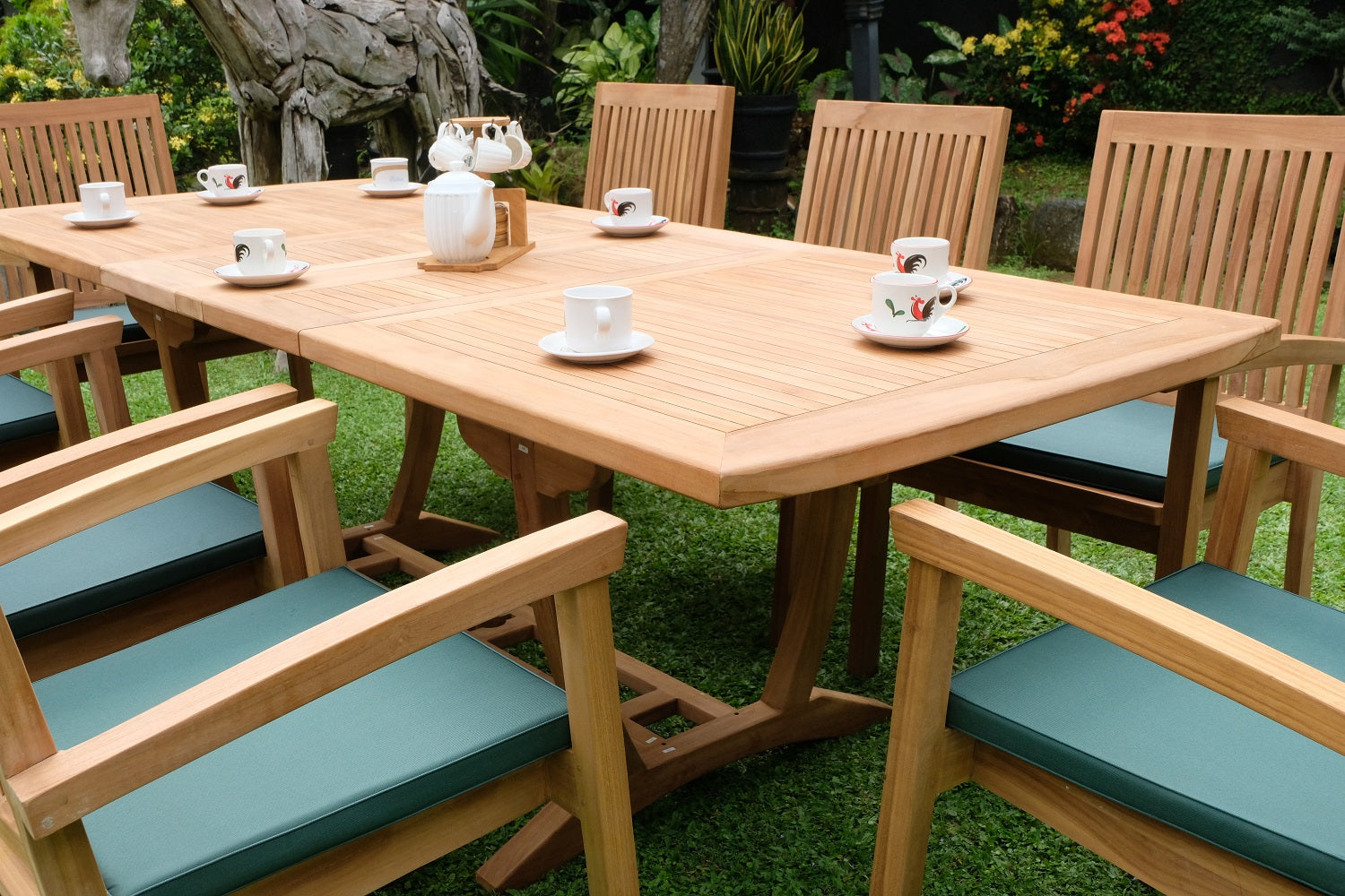Teak Burnham 8 Seater Extending Table 1.8m-2.4m (4cm Thick Top) with 8 Burnham Stacking Chairs (Garden / Outdoor Dining Set)