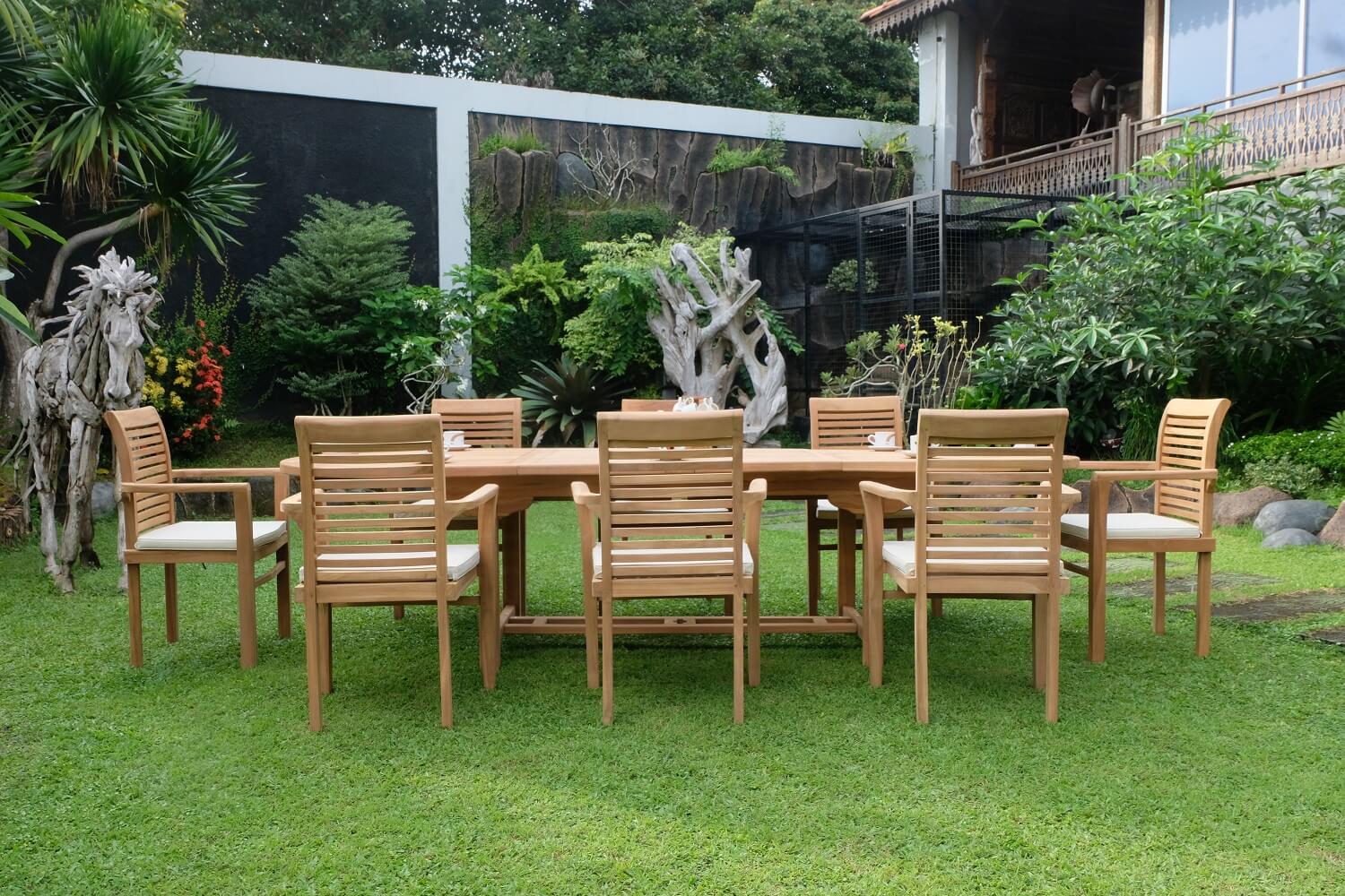Teak Belgrave 10 Seater Extending Table 2m-3m (4cm Thick Top) with 10 Belgrave Stacking Chairs  (Garden / Outdoor Dining Set)
