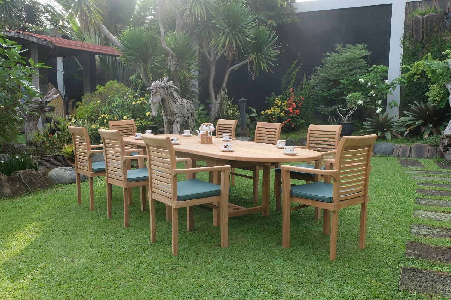 Teak Belgrave 10 Seater Extending Table 2m-3m (4cm Thick Top) with 10 Belgrave Stacking Chairs  (Garden / Outdoor Dining Set)
