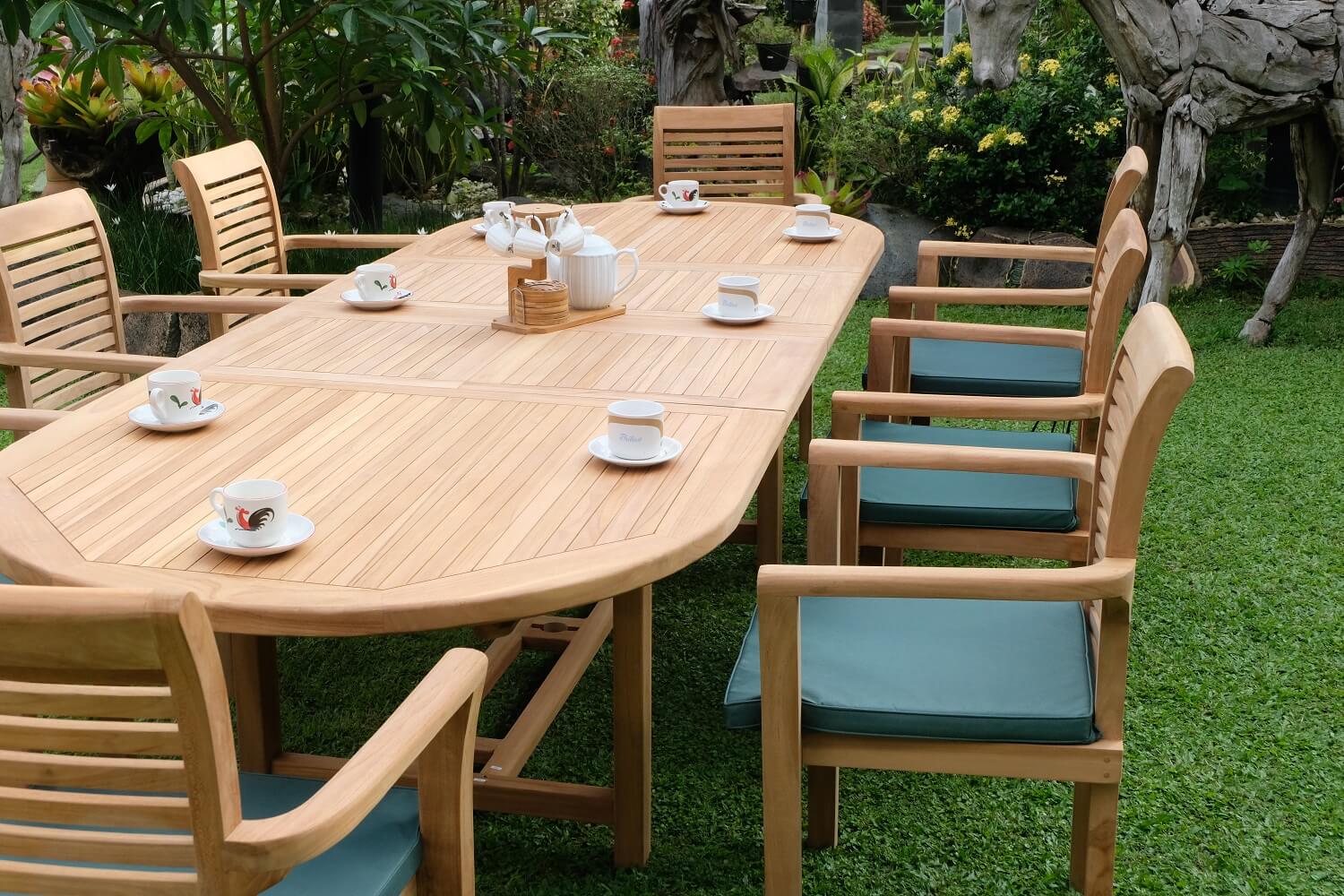 Teak Belgrave 10 Seater Extending Table 2m-3m (4cm Thick Top) with 10 Belgrave Stacking Chairs  (Garden / Outdoor Dining Set)