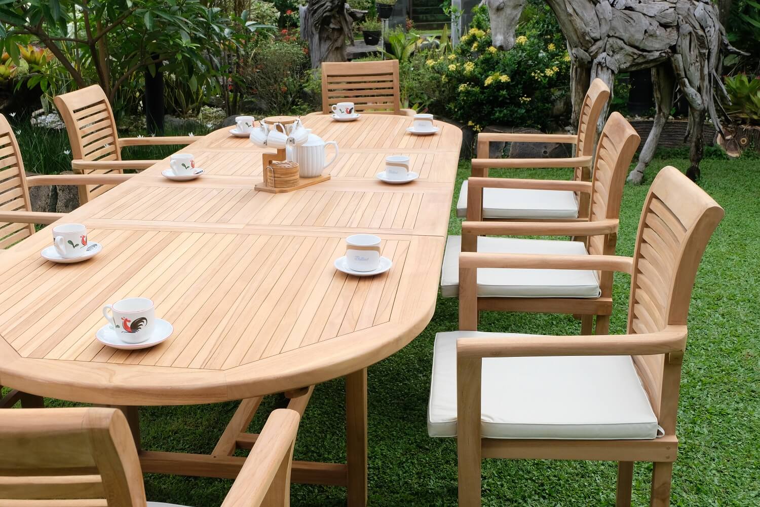 Teak Belgrave 10 Seater Extending Table 2m-3m (4cm Thick Top) with 10 Belgrave Stacking Chairs  (Garden / Outdoor Dining Set)