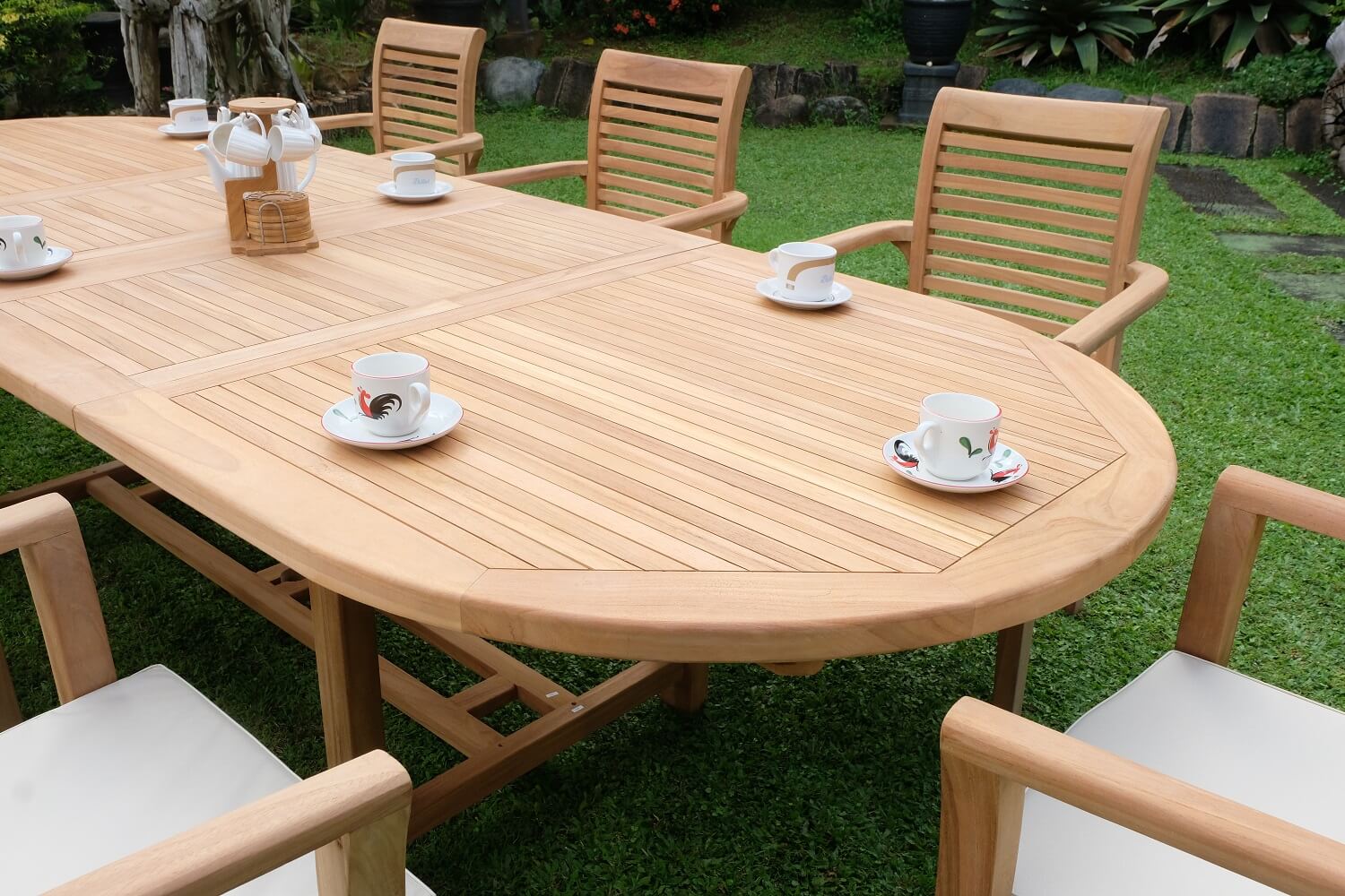 Teak Belgrave 10 Seater Extending Table 2m-3m (4cm Thick Top) with 10 Belgrave Stacking Chairs  (Garden / Outdoor Dining Set)