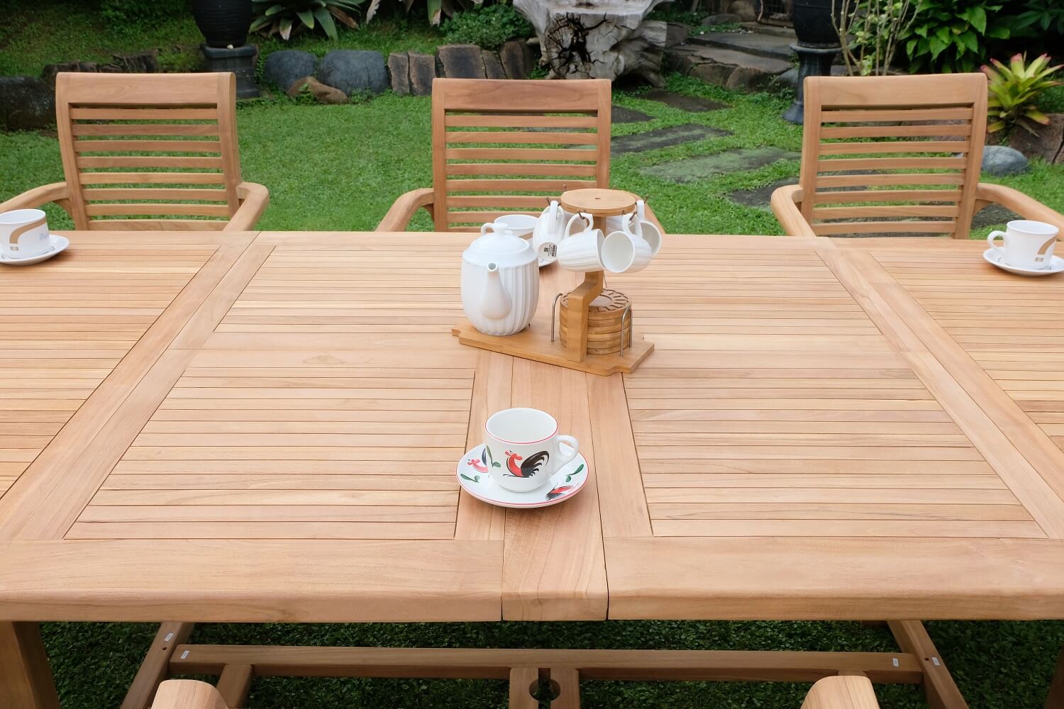 Teak Belgrave 10 Seater Extending Table 2m-3m (4cm Thick Top) with 10 Belgrave Stacking Chairs  (Garden / Outdoor Dining Set)