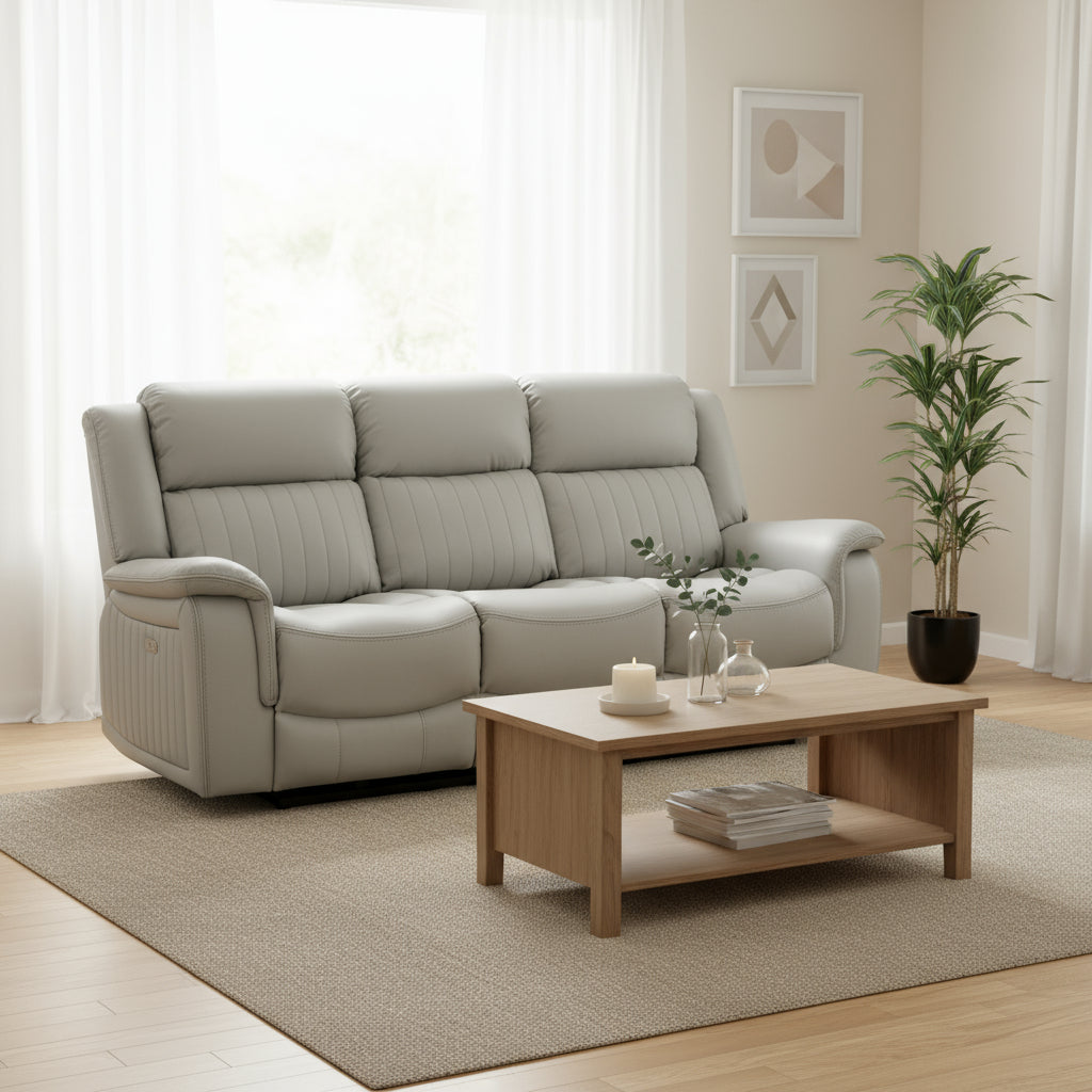 Halmstad Electric / Power Recliner Leather Sofa Set (Grey)