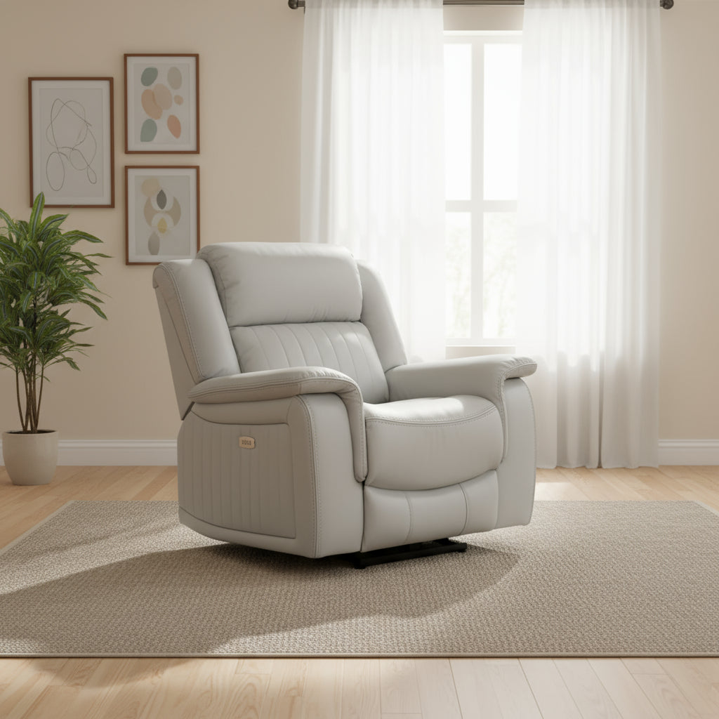 Halmstad Electric / Power Recliner Leather Sofa Set (Grey)