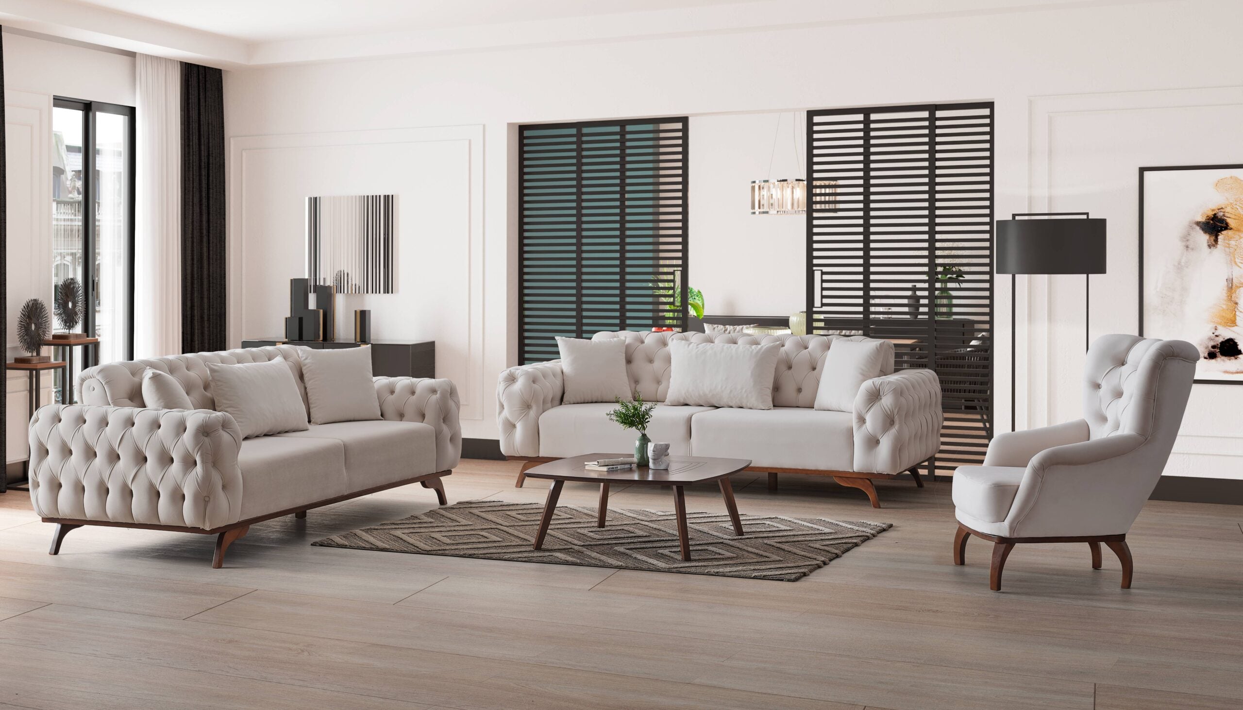 Chesterfield Sofa Set (Cream)