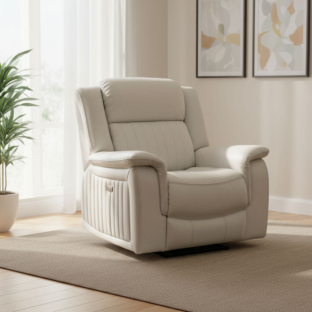 Halmstad Electric / Power Recliner Leather Sofa Set (Ivory/White)