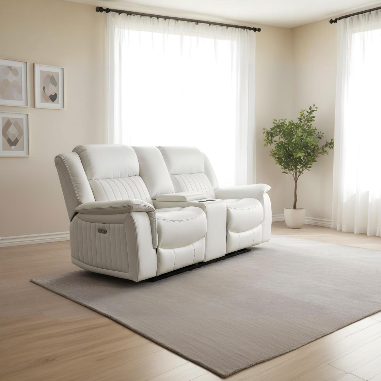 Halmstad Electric / Power Recliner Leather Sofa Set (Ivory/White)