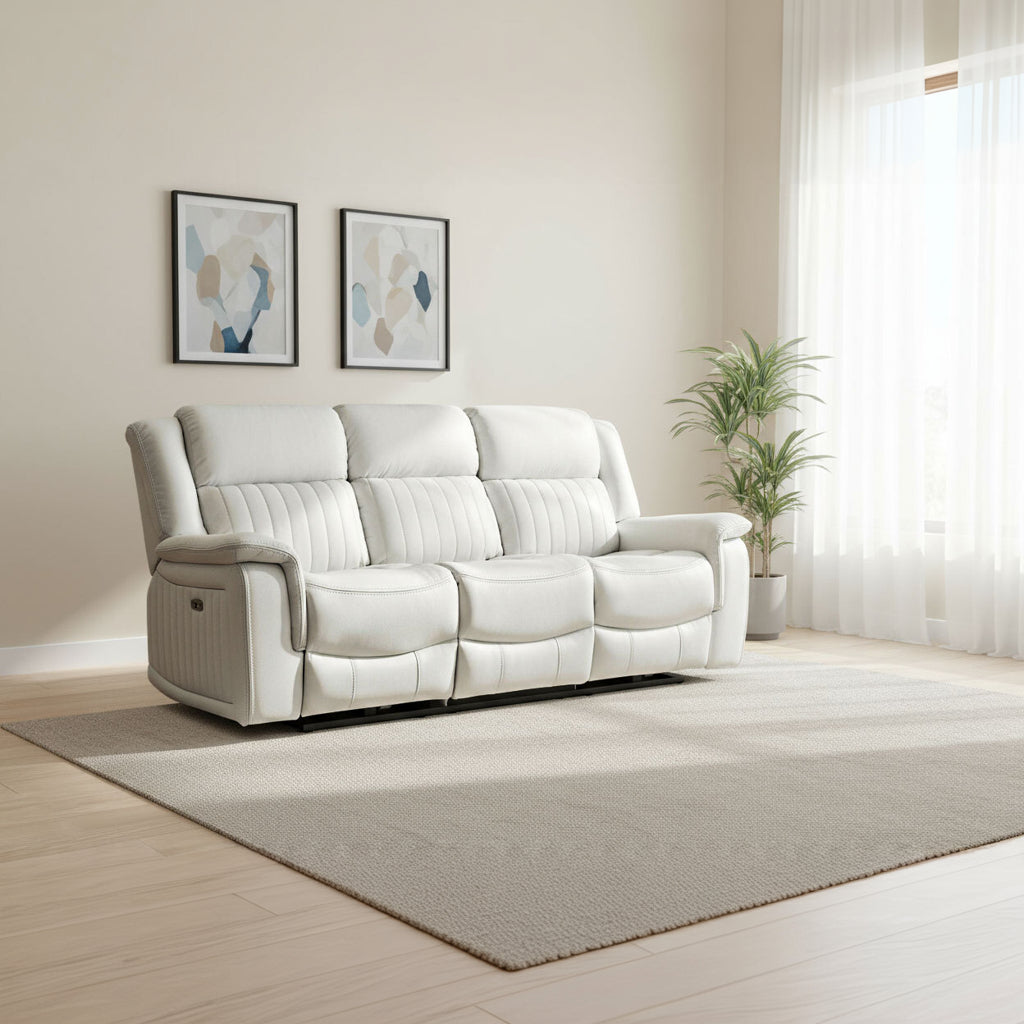 Halmstad Electric / Power Recliner Leather Sofa Set (Ivory/White)
