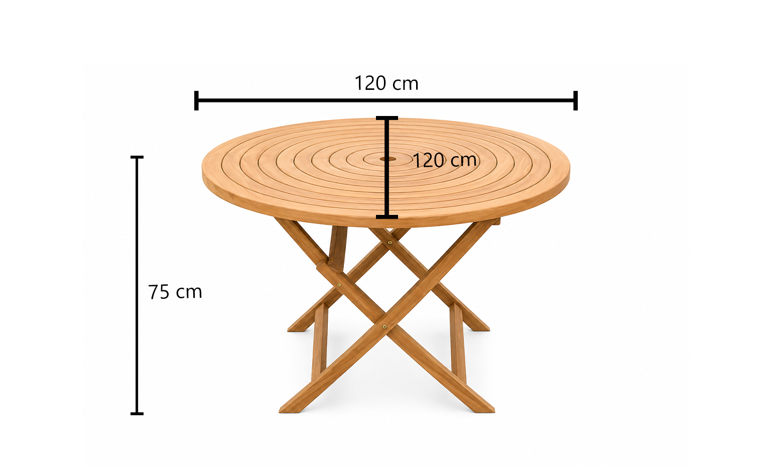 Teak Ripple Round Folding Garden Table – 1.2m  (4cm Thick Top)