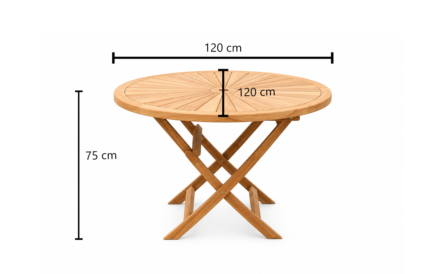 Teak Sunburst Round Folding Garden Table – 1.2m  (4cm Thick Top)