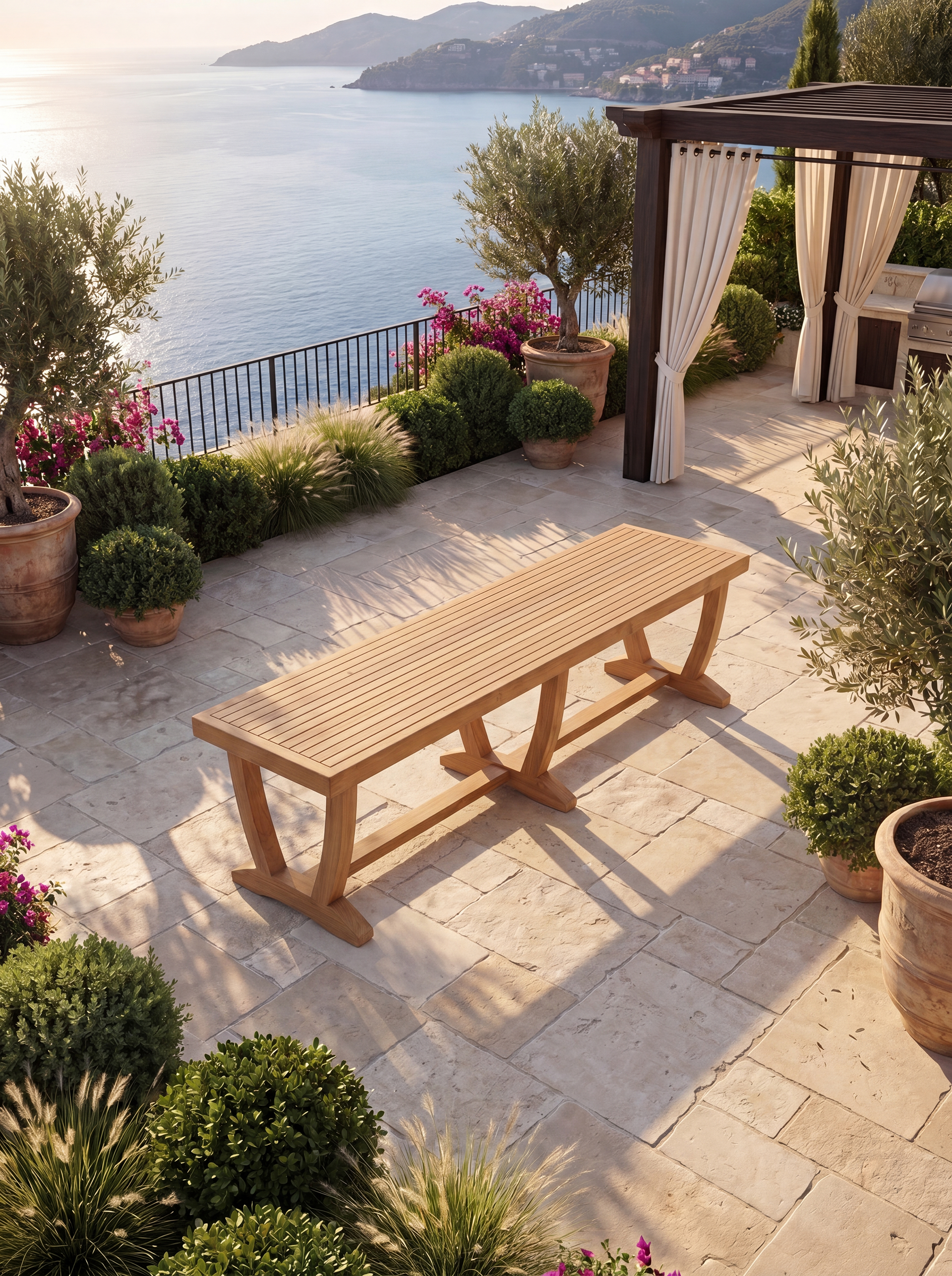 Teak Belgrave 8 Seater Extending Table 1.8m-2.4m (4cm Thick Top) with 2* Teak Belgrave Chairs & 2* Burnham Bench 180cm (Garden / Outdoor Dining Set)