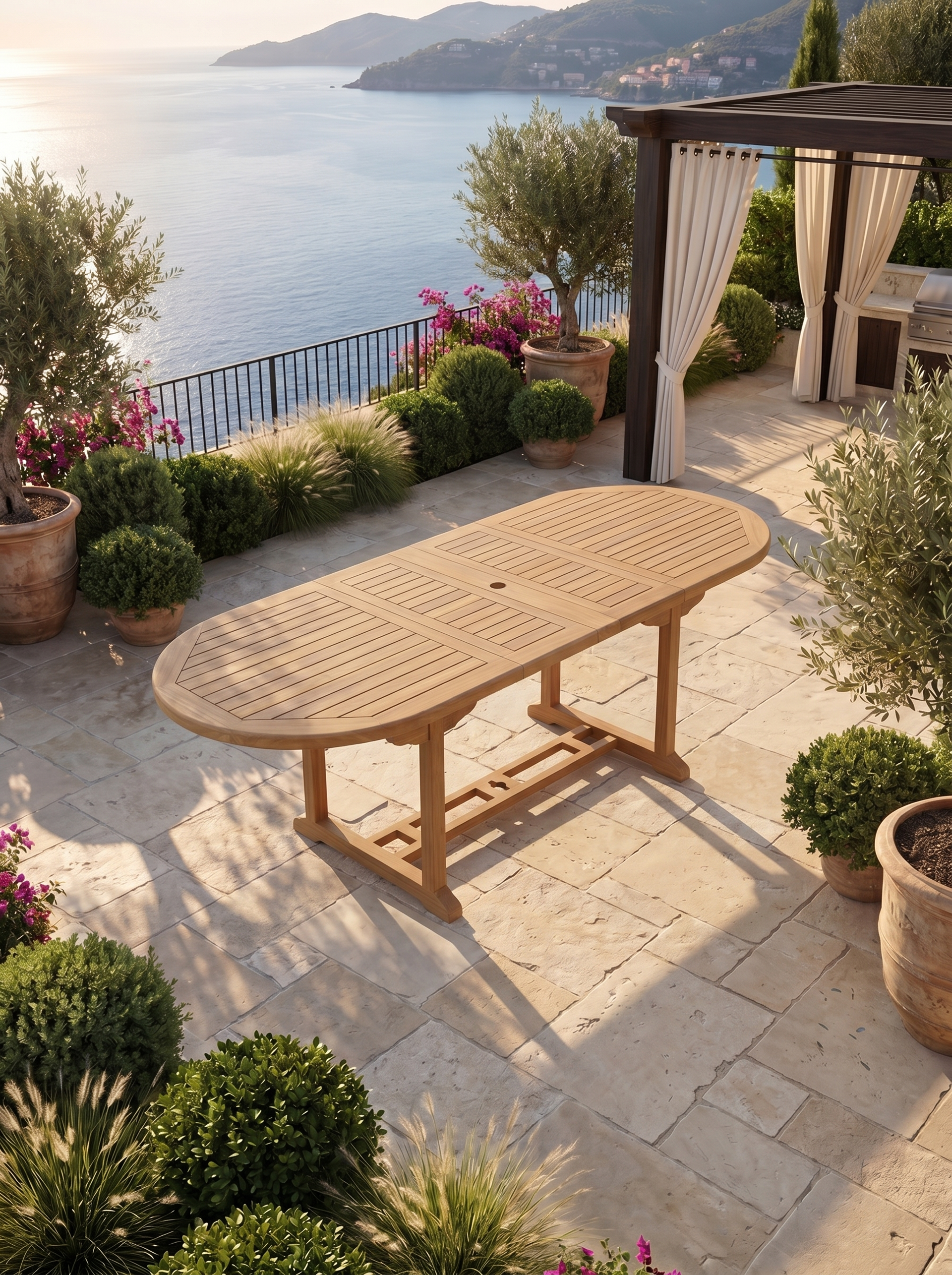 Teak Belgrave 8 Seater Extending Table 1.8m-2.4m (4cm Thick Top) with 2* Teak Belgrave Chairs & 2* Burnham Bench 180cm (Garden / Outdoor Dining Set)