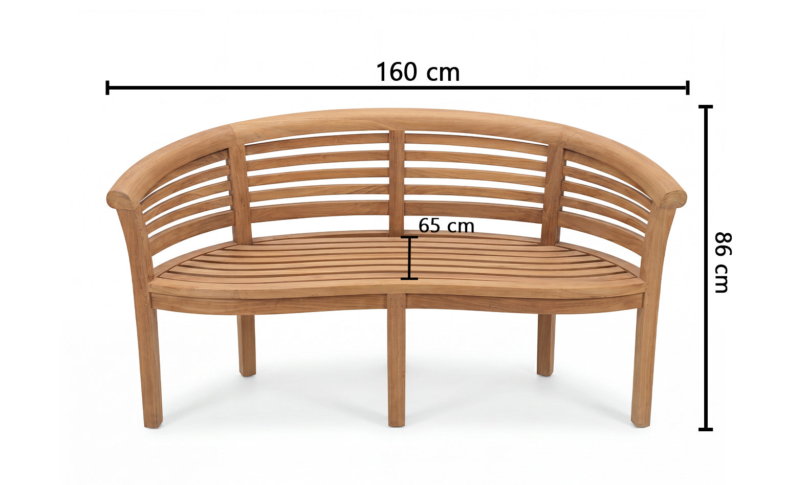 Banana Standard Teak Garden Bench Horizontal Slats, 1.6m