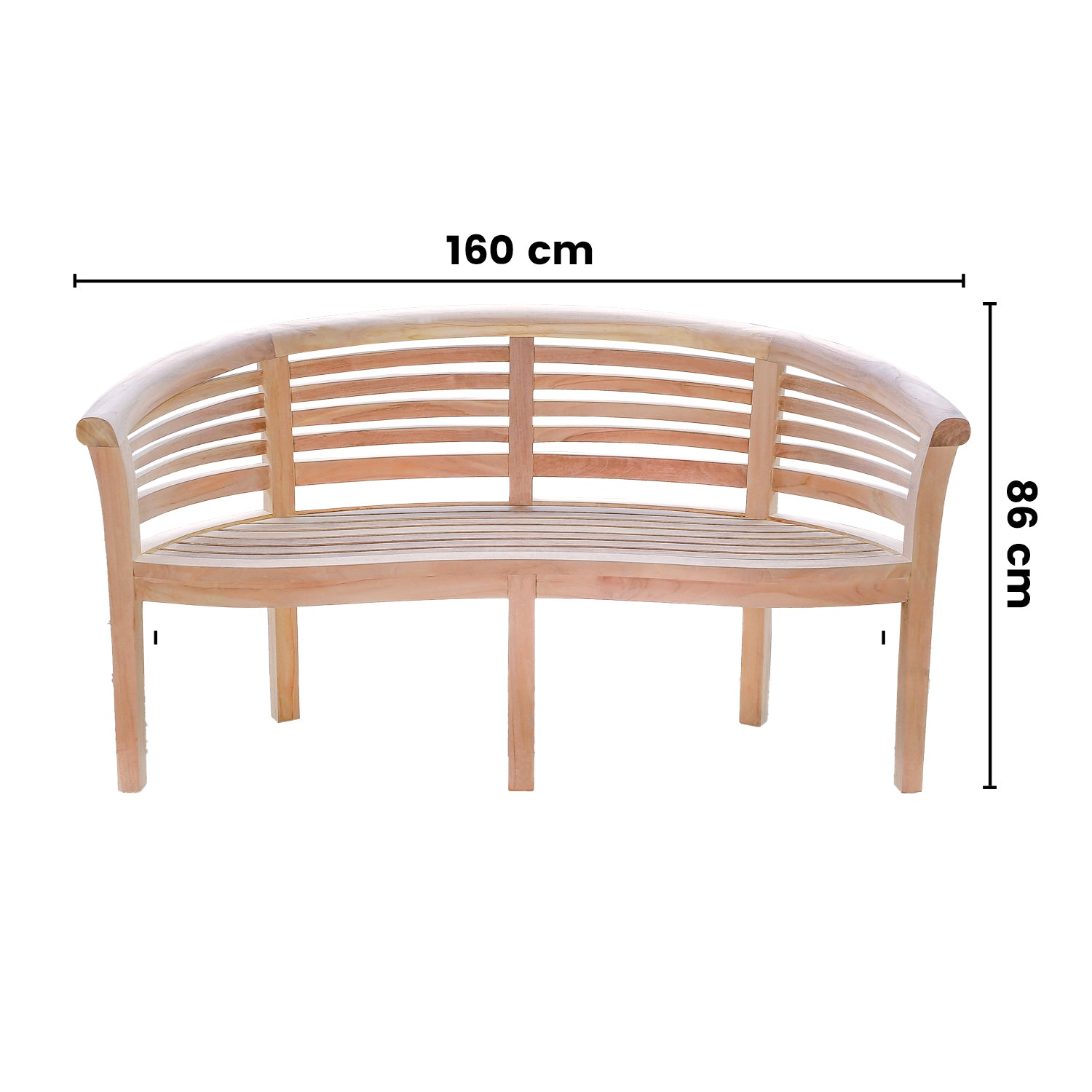 Banana Standard Teak Garden Bench Horizontal Slats, 1.6m