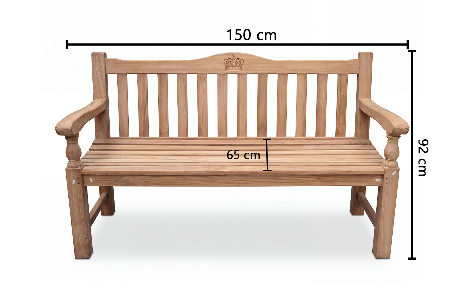 Crown 3 Seater Thick Teak Garden Bench,  1.5m