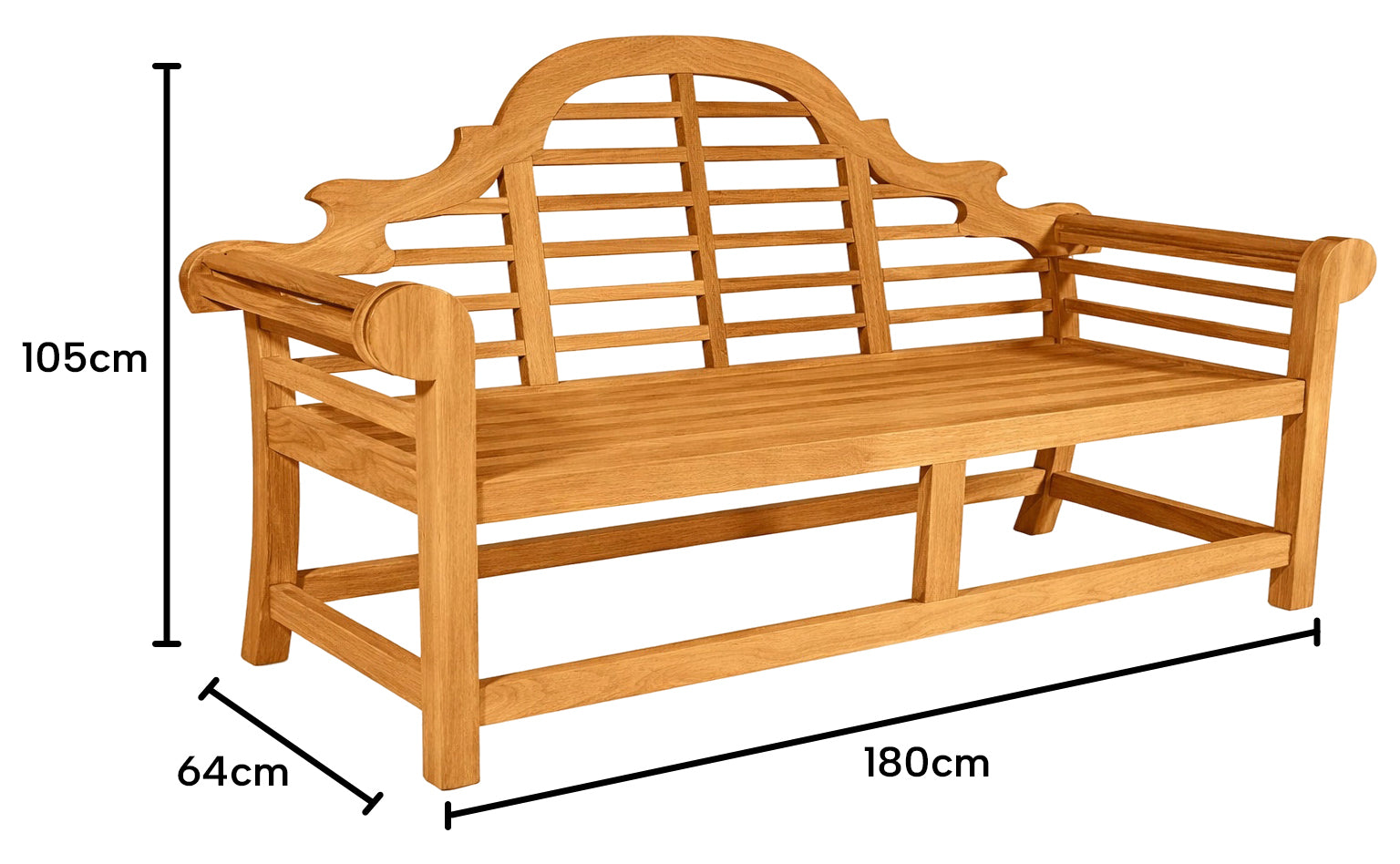 Marlboro 3 Seater Thick Teak Garden Bench, 1.67m ( Outdoor / Patio Bench)