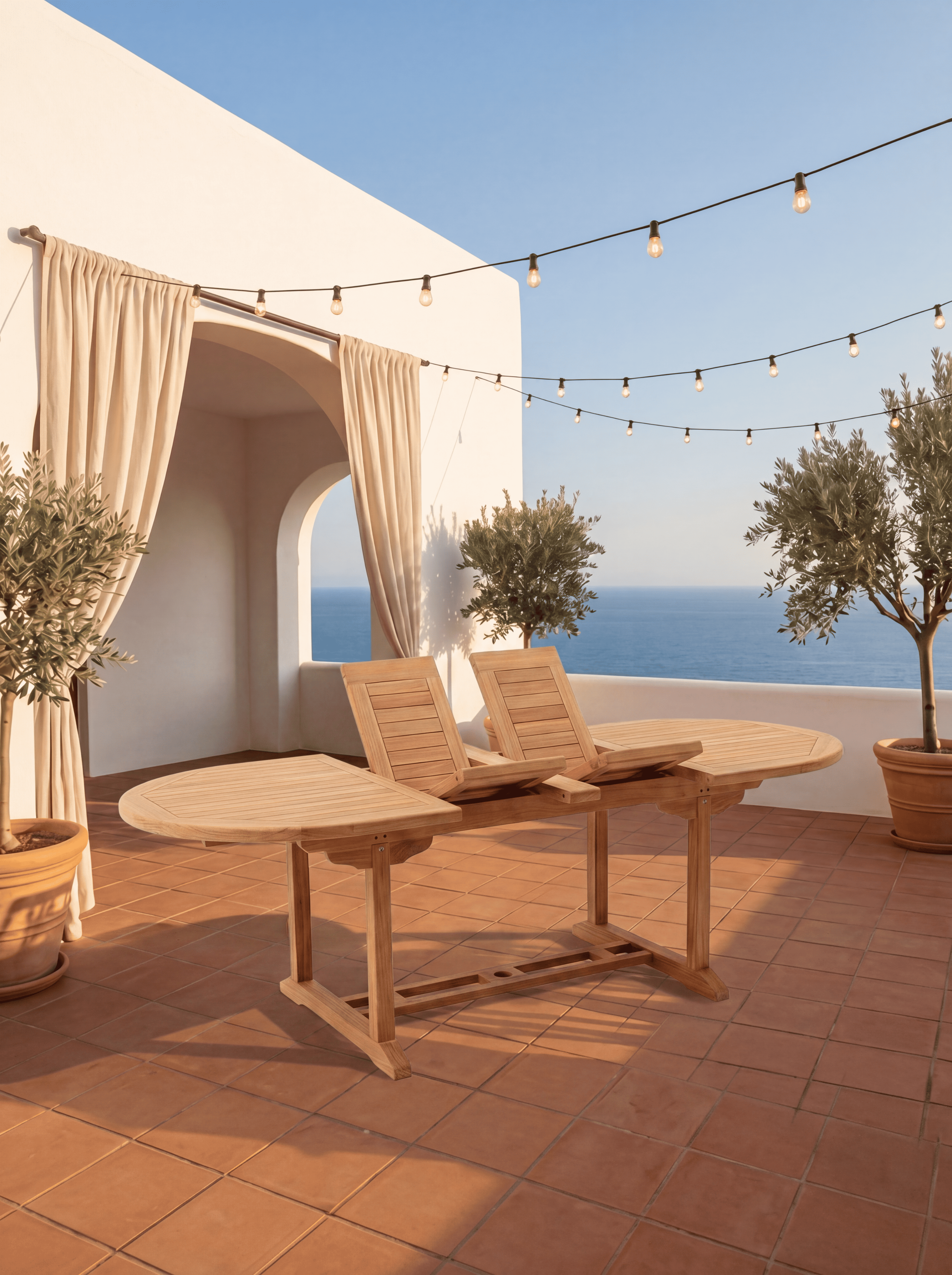 Teak Belgrave 8 Seater Extendable Table 1.8m-2.4m (4cm Thick Top) with 5 Teak Belgrave Stacking Chairs & 1× 3-Seater Burnham Bench (Garden / Outdoor Dining Set)