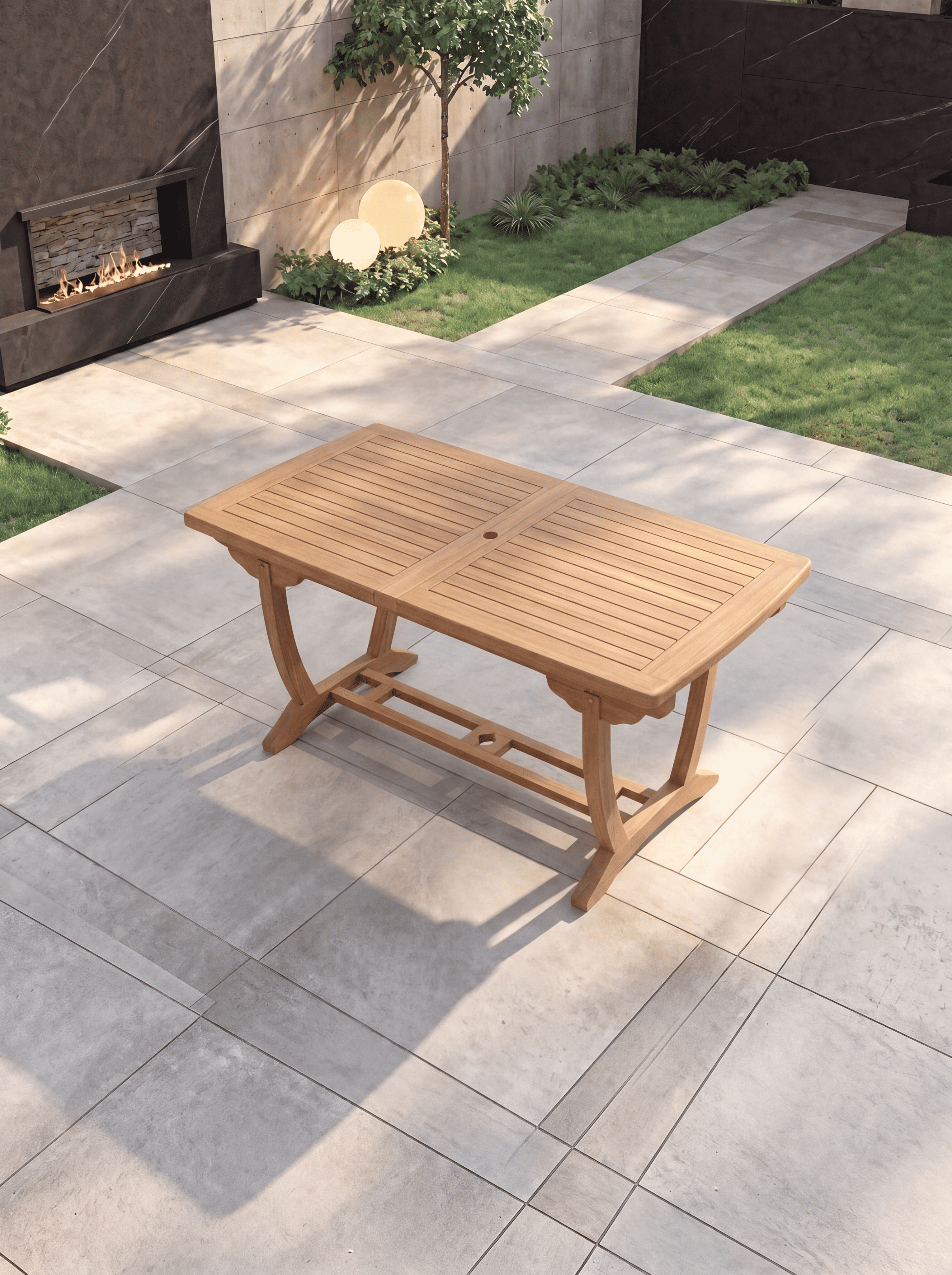 Teak Burnham 8 Seater Extendable Table 1.8m-2.4m (4cm Thick Top) with 5 Teak Belgrave Stacking Chairs & 1× 3-Seater Burnham Bench (Garden / Outdoor Dining Set)