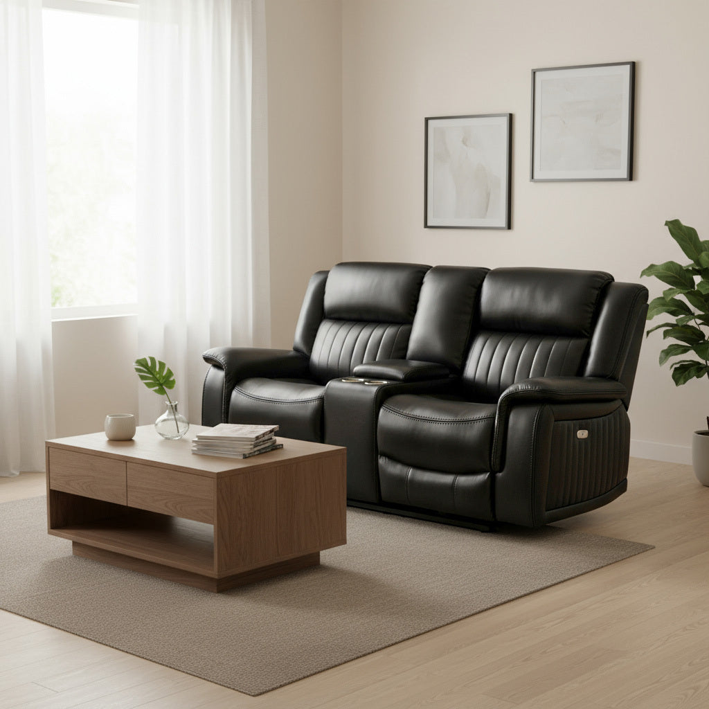 Halmstad Electric / Power Recliner Leather Sofa Set (Black)