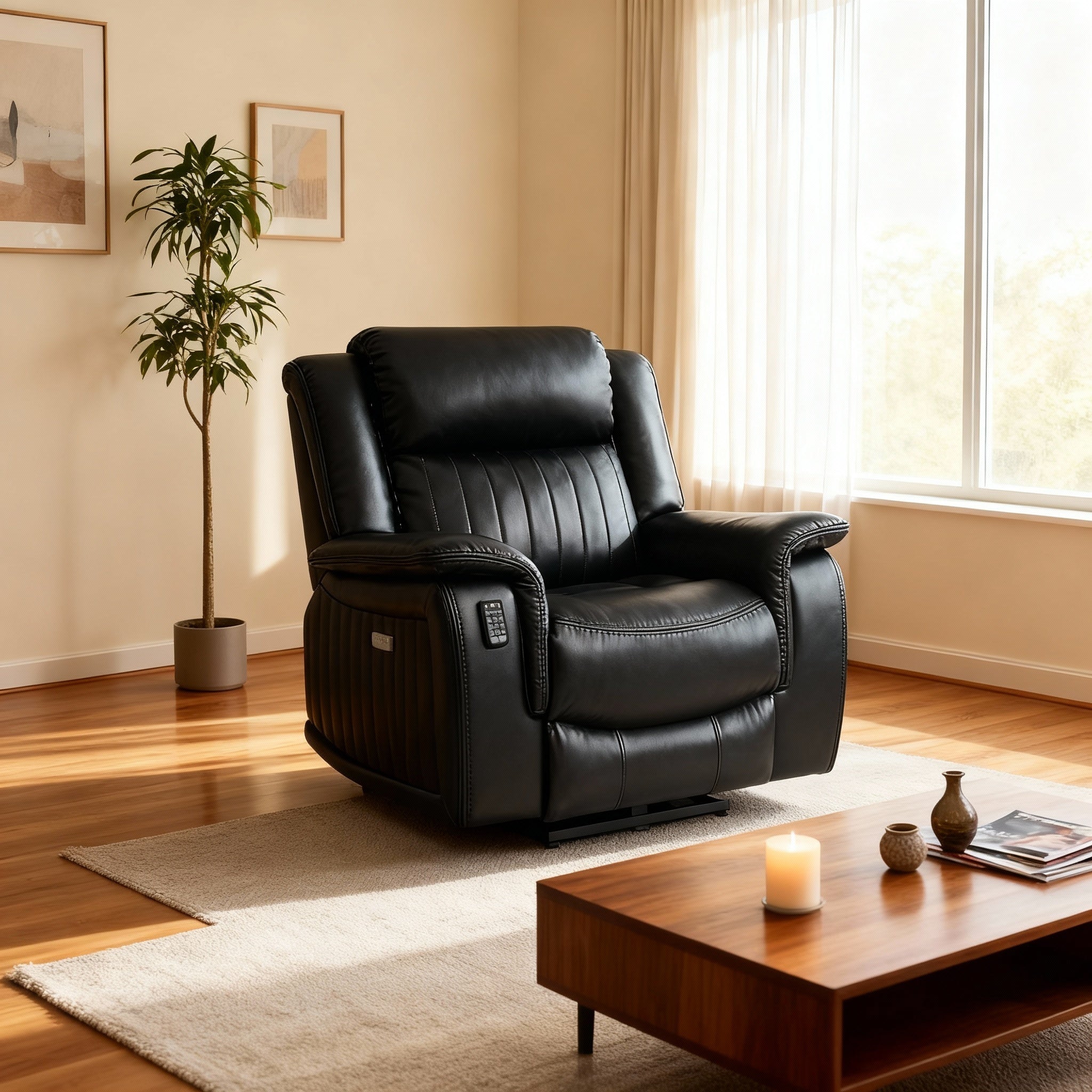 Halmstad Electric / Power Recliner Leather Sofa Set (Black)