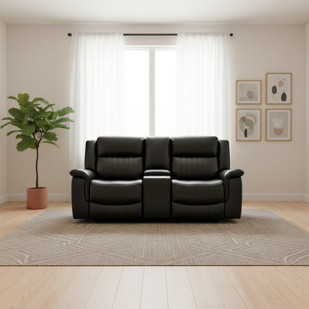 Halmstad Electric / Power Recliner Leather Sofa Set (Black)
