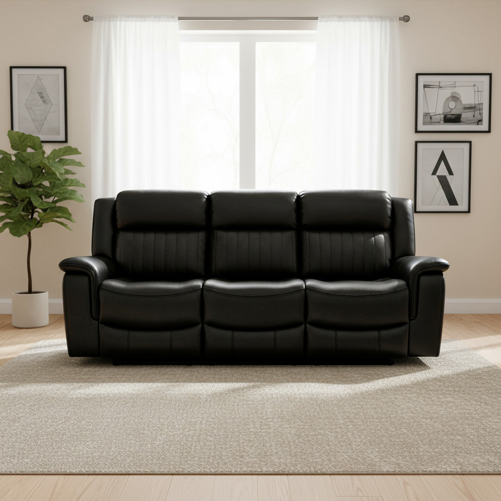 Halmstad Electric / Power Recliner Leather Sofa Set (Black)