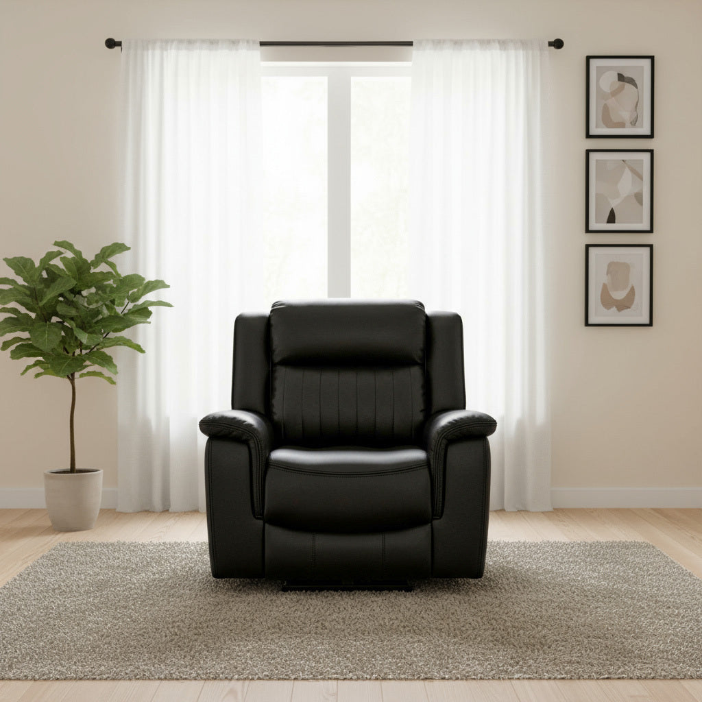 Halmstad Electric / Power Recliner Leather Sofa Set (Black)