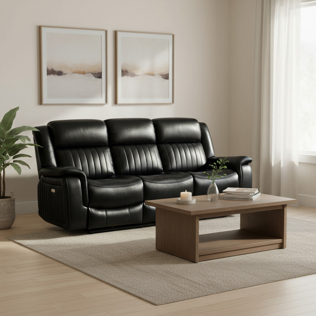 Halmstad Electric / Power Recliner Leather Sofa Set (Black)